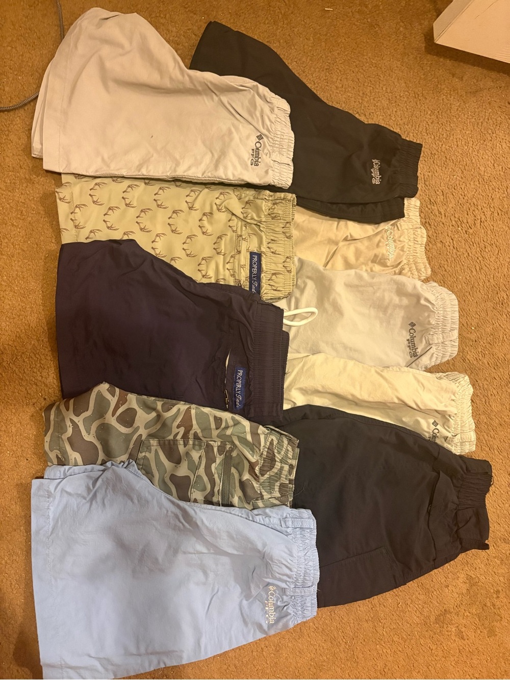 Columbia Kids Light Blue, Navy, Black, Tan & Camo Pull-On Shorts Set